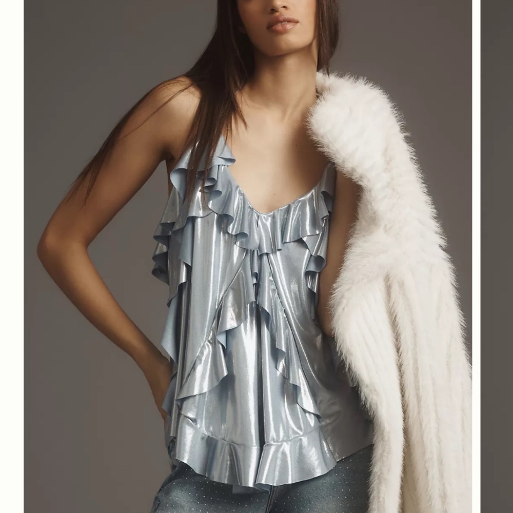 Metallic Blue Ruffle Top
